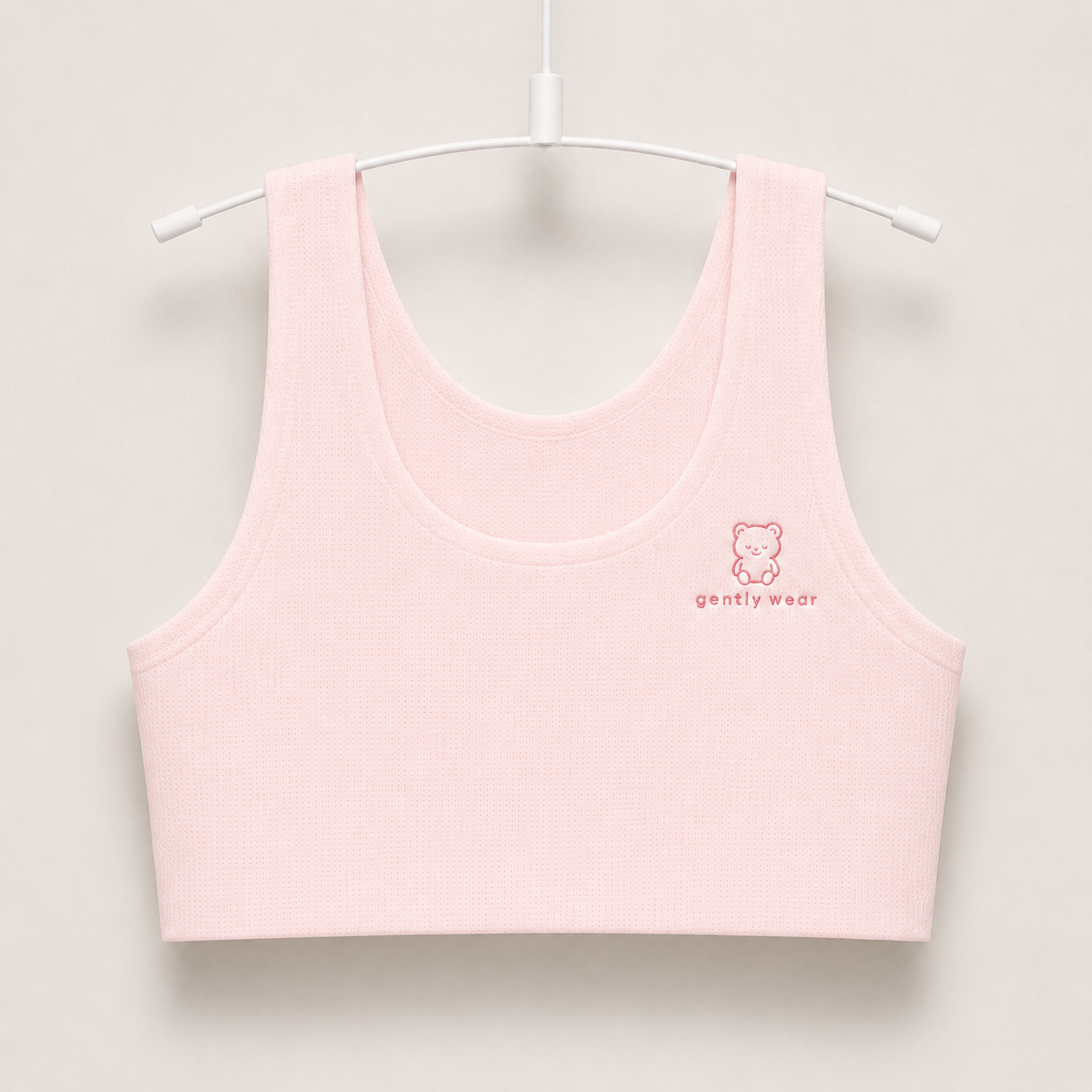 Gently first bra in blush pink with embroidered bear logo