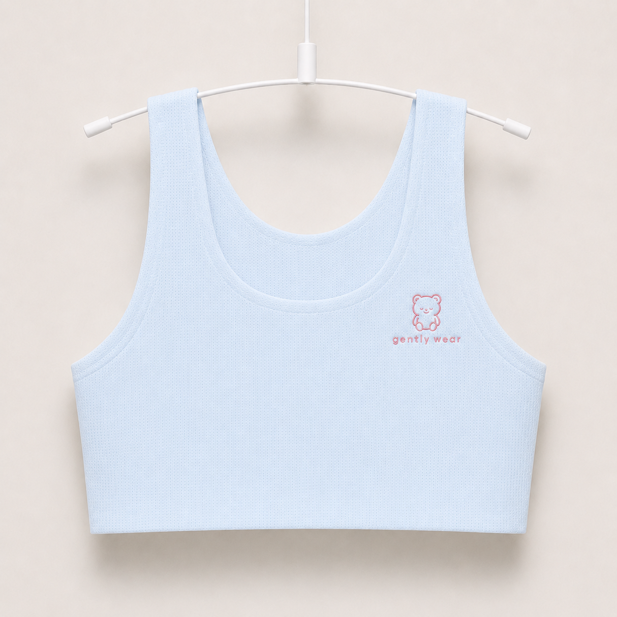 Gently first bra in powder blue with embroidered bear logo