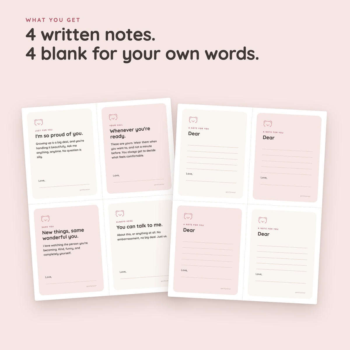 4 written notes and 4 blank cards