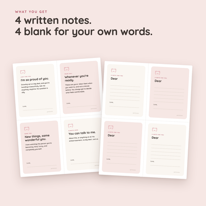 4 written notes and 4 blank cards