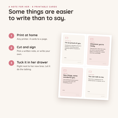 How it works: print, cut and sign, tuck it in her drawer